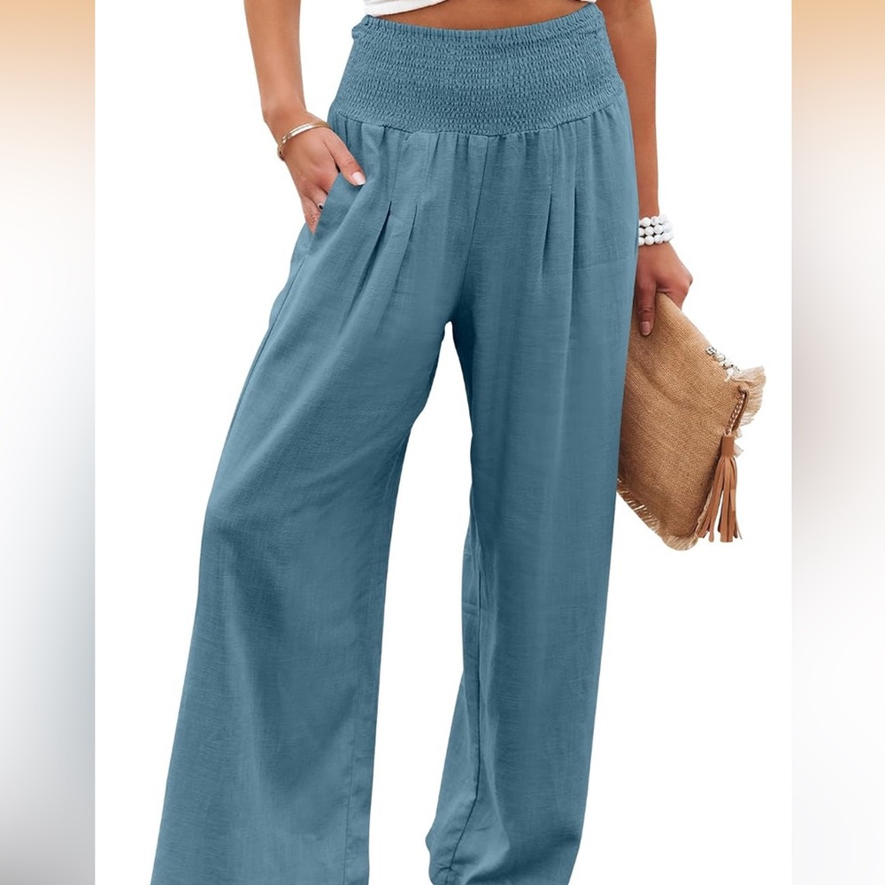 Teal Wide Leg Smocked Waist Pants